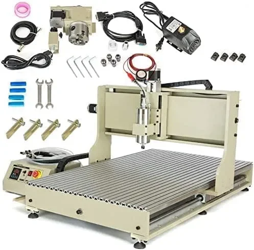 USB 4 Axis CNC 6090 Router Kit MACH Control + 2.2 KW VFD Water-Cooling Spindle Motor Plastic Acrylic PCB PVC Wood Carving Drilling 3D Milling