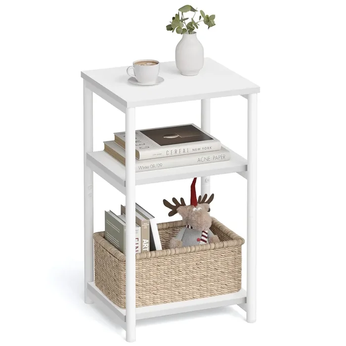 VASAGLE Side Table, Small End Table, Tall Nightstand for Living Room, Bedroom, Office, Bathroom, White ULET273W14