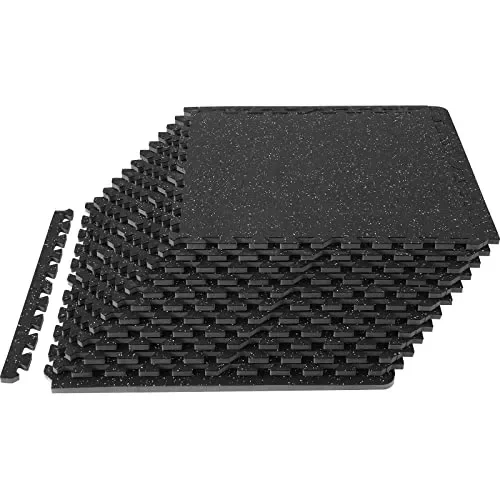 VEVOR 12 PCS 1/2 inch Thick Gym Floor Mats, 24″ x 24″ EVA Foam & Rubber Gym Flooring Workout Floor Mats with 48 sq.ft Coverage, Waterproof Exercise