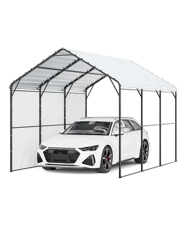 VEVOR Heavy Duty Metal Carport, 10′ x 15′ Outdoor Carport with Galvanized Steel Frame & Roof, Car Tent Garage Shade with Removable Sidewalls, Multi-Use Car Shelter for Pickup, Boat, Car & Tractors