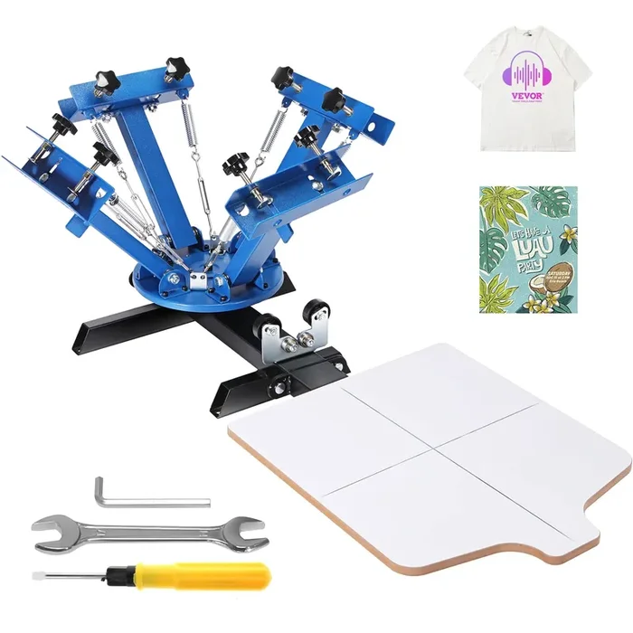 VEVOR Screen Printing Machine, 4 Color 1 Station 360° Rotable Silk Screen Printing Press, 21.2×17.7in / 54x45cm Screen Printing Press, Double-Layer Positioning Pallet for T-Shirt DIY Printing