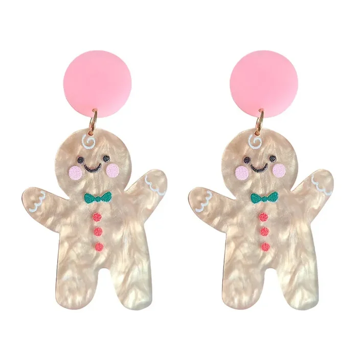Vintage Christmas Santa Dangle Earrings Funny Cute Gingerbread Man Elf Fawn Charm Earrings Acrylic Resin Fashion Jewelry Holiday Gift Ladies Teens