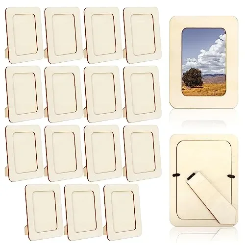 VOKOY 15 Pack Wooden Picture Frames for Crafts, 4″ x 6″ Photos Standing Postcard Picture Frame Set Unfinished DIY Keepsake Kit Decoratable Coards for