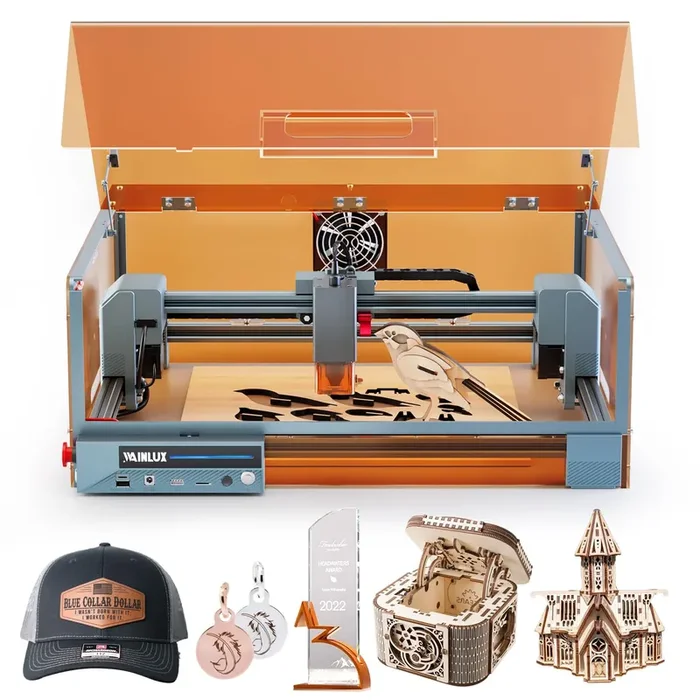 WAINLUX X1 10W Laser Engraver Machine,10000mW Laser Engraver and Cutter Machine for Wood Leather Metal Silicone Paper Glass Acrylic Cloth,for DIY Supports Win/Mobile System/Offline Class1