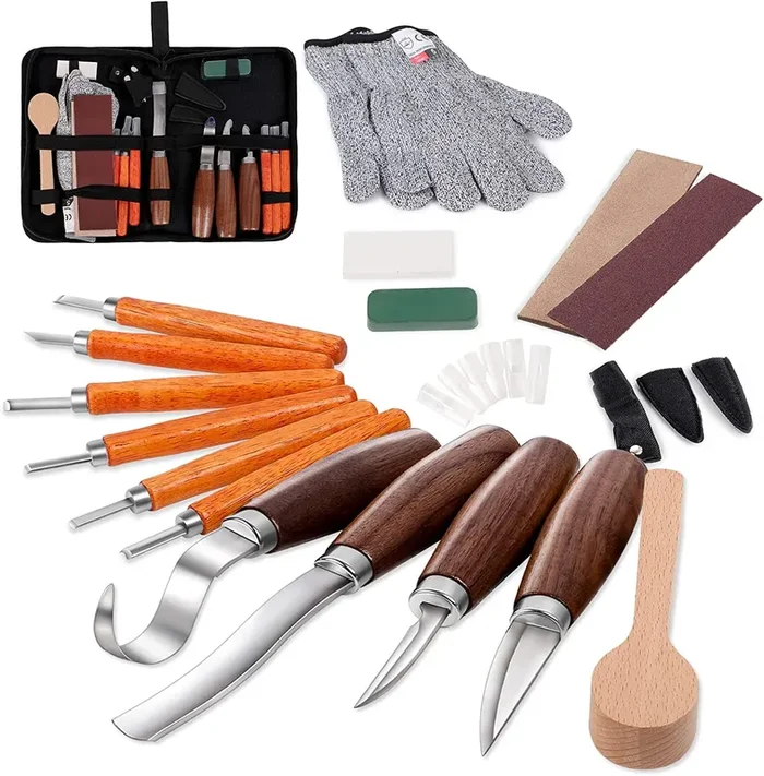 Wood Carving Tools Set,Detail and Hook Carving Knife Kit for Beginners,Trimming Knife for Spoon Bowl Cup Woodwork,Round Handle Design and 6Pcs SK2
