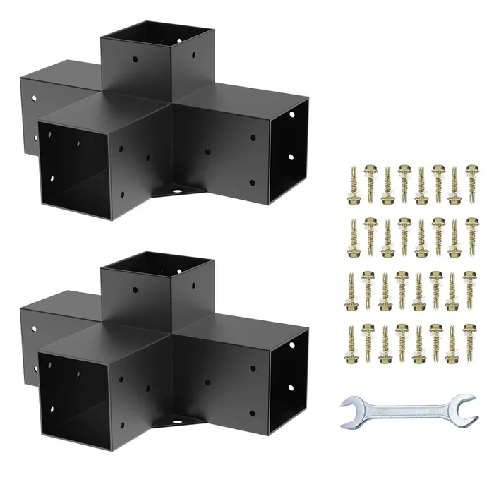 Woodworks Pergola pergola Brackets 4-Way Right Angle Corner Bracket DIY Elevated Wood Stand 2PACK with Screws for 4×4 (Actual: 3.5×3.5 Inch) Lumber Pergola Gazebo