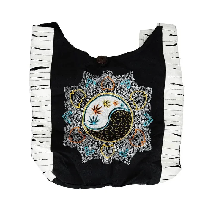 Yin Yang Hemp Leaf Mandala Sling Bag – 15″x15″