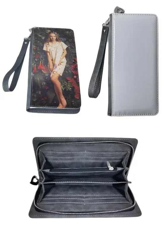 Youkang Sublimation Wallet Women’s Zipper Card Holder Storage Bag Women’s Travel Clutch Wristband DIY Craft (Grey)