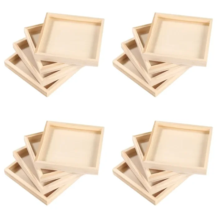 Zerodeko 16 Pcs Tray Serving Storage Tray Unfinished Wood Tray Wood Serving Tray Unfinished Wood Serving Sundries Holder Blocks Storage Trays