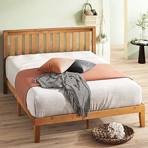 ZINUS Alexia Rustic Pine Wood Platform Bed Frame with Headboard – Easy Assembly, No Box Spring Needed