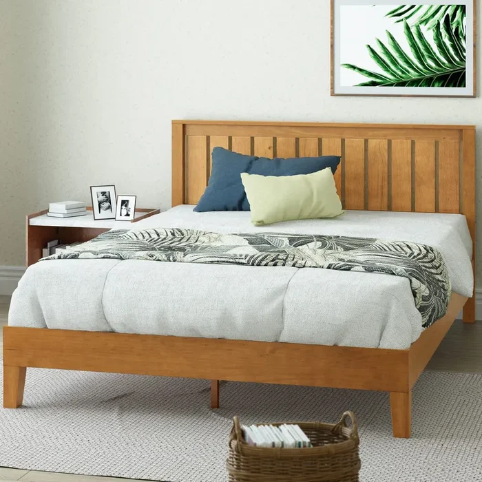 Zinus Alexis Deluxe Rustic Pine Wood Platform Bed Frame with Headboard – No Box Spring Needed, Easy Assembly, King Size
