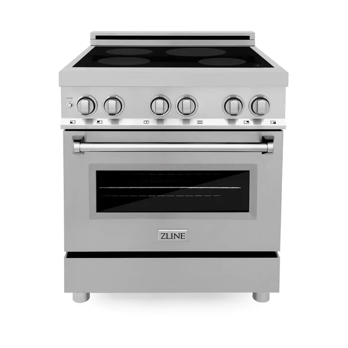 ZLINE 30″ 4.0 cu. ft. Induction Range with a 4 Element Stove and Electric Oven in Durasnow and Fingerprint Resistant Stainless Steel, RAINDS-SN-30