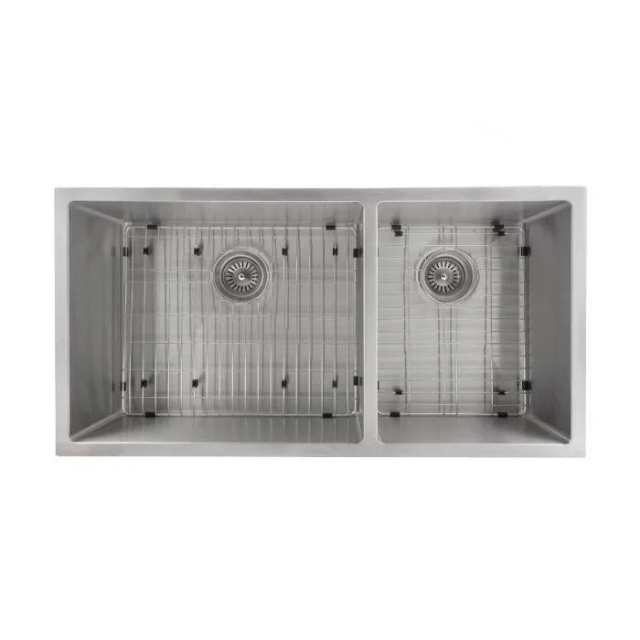 ZLINE 36 in. Chamonix Undermount Double Bowl Stainless Steel Kitchen Sink with Bottom Grid, SR60D-36