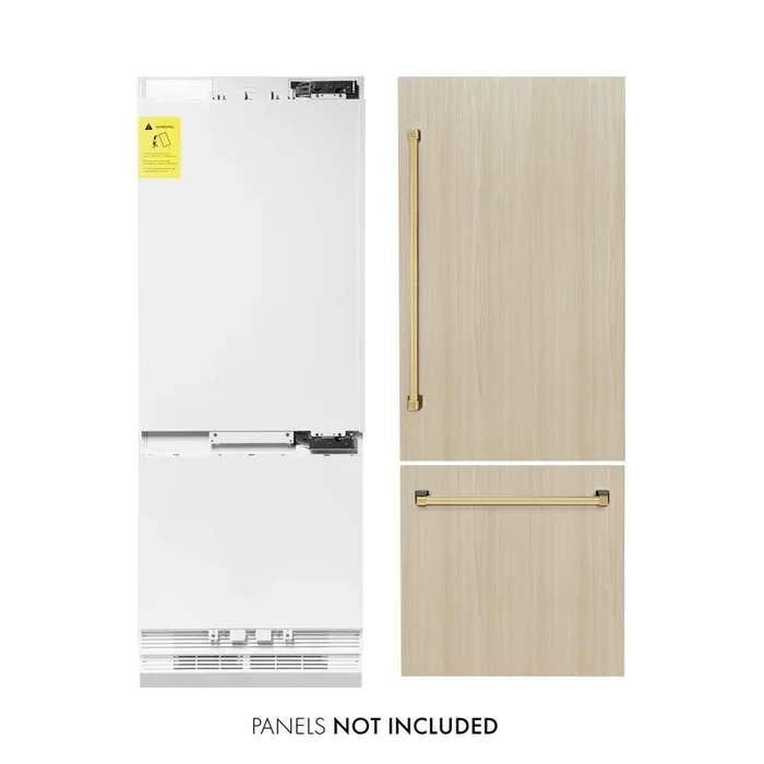 ZLINE Autograph 30″ 16.1 cu. ft. Panel Ready Built-in 2-Door Bottom Freezer Refrigerator with Internal Water and Ice Dispenser with Gold Handles, RBIVZ-30-G